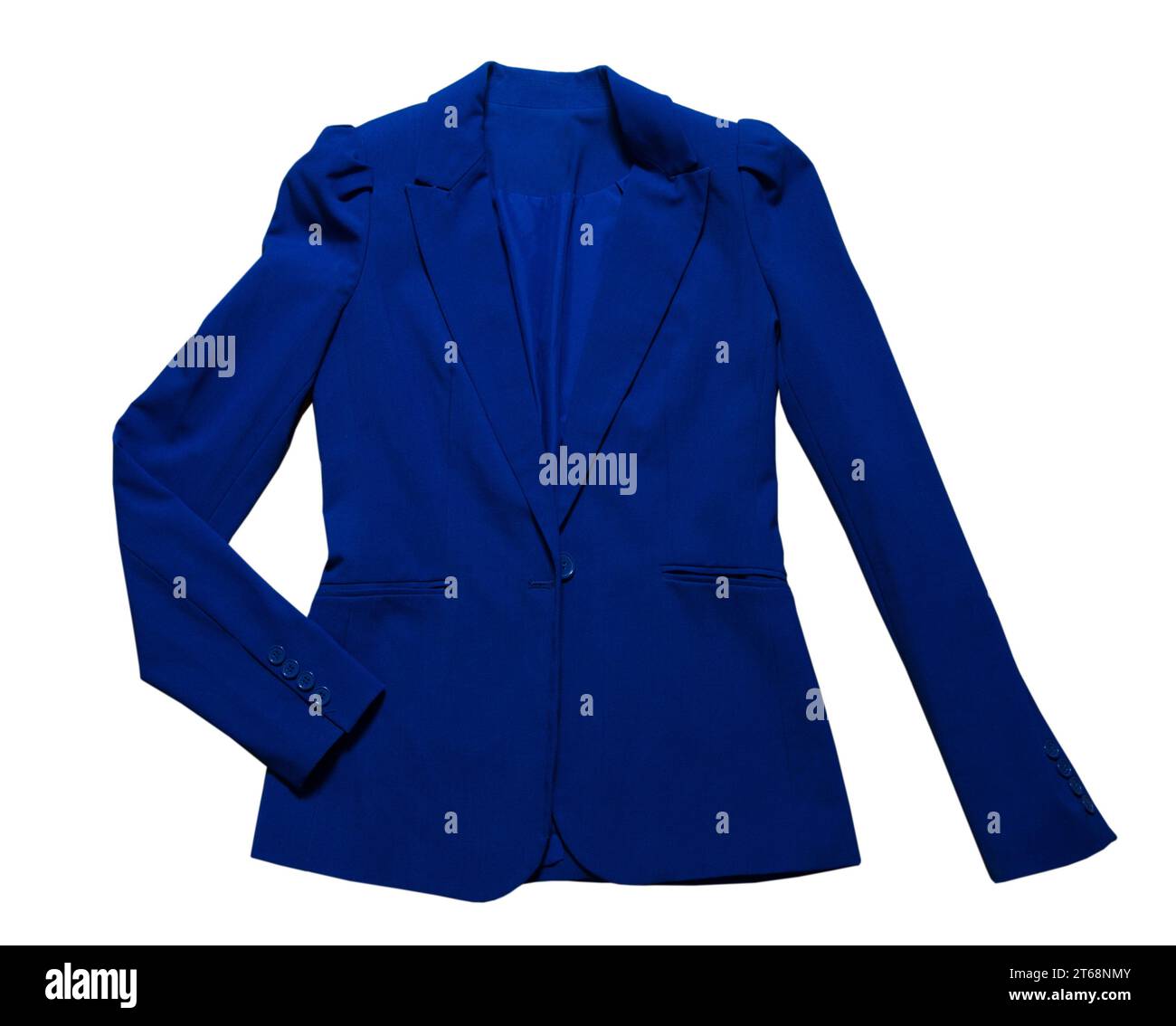 Close up female blue suit on isolated on white background, blue jacket