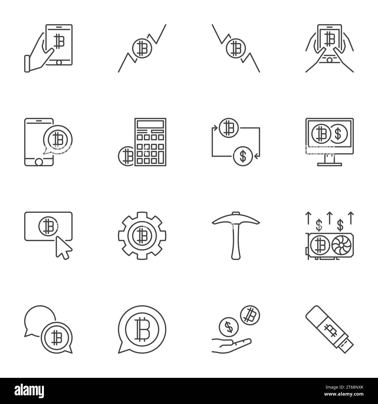 Vector Blockchain concept icons set in thin line style on white background Stock Vector