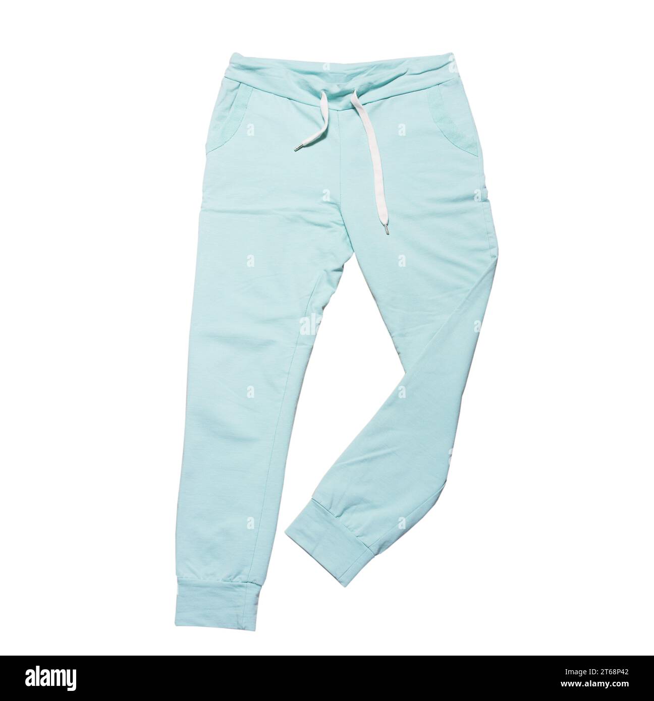 blue female sports pants mock up isolated on white Stock Photo