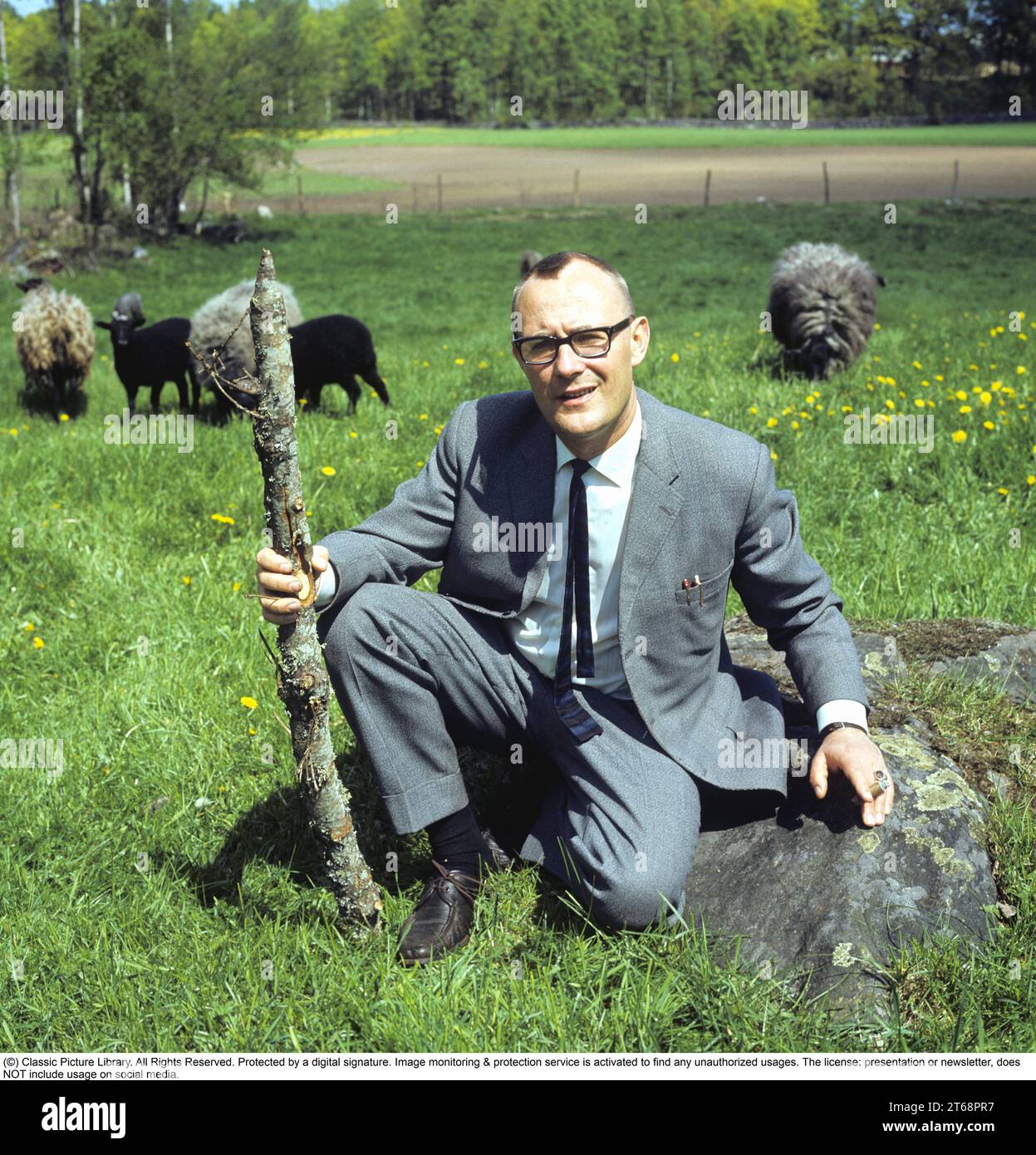 Feodor Ingvar Kamprad. 30 March 1926 – 27 January 2018) was a Swedish billionaire business magnate best known for founding IKEA, a multinational retail company specialising in furniture. Pictured outside his home town of Älmhult Småland Sweden 1968. Roland Palm ref 2-11-1 Stock Photo