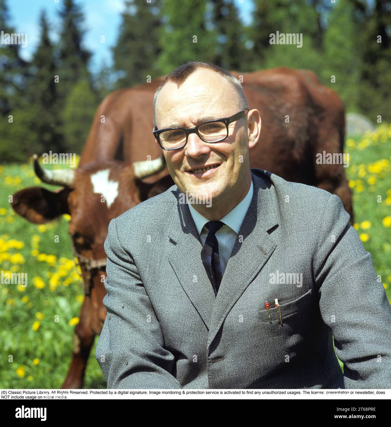 Feodor Ingvar Kamprad. 30 March 1926 – 27 January 2018) was a Swedish billionaire business magnate best known for founding IKEA, a multinational retail company specialising in furniture. Pictured outside his home town of Älmhult Småland Sweden 1968. Roland Palm ref 2-11-6 Stock Photo