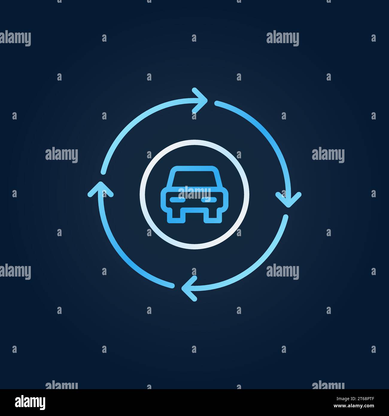 Car in circle with arrows outline vector bright icon or symbol on dark