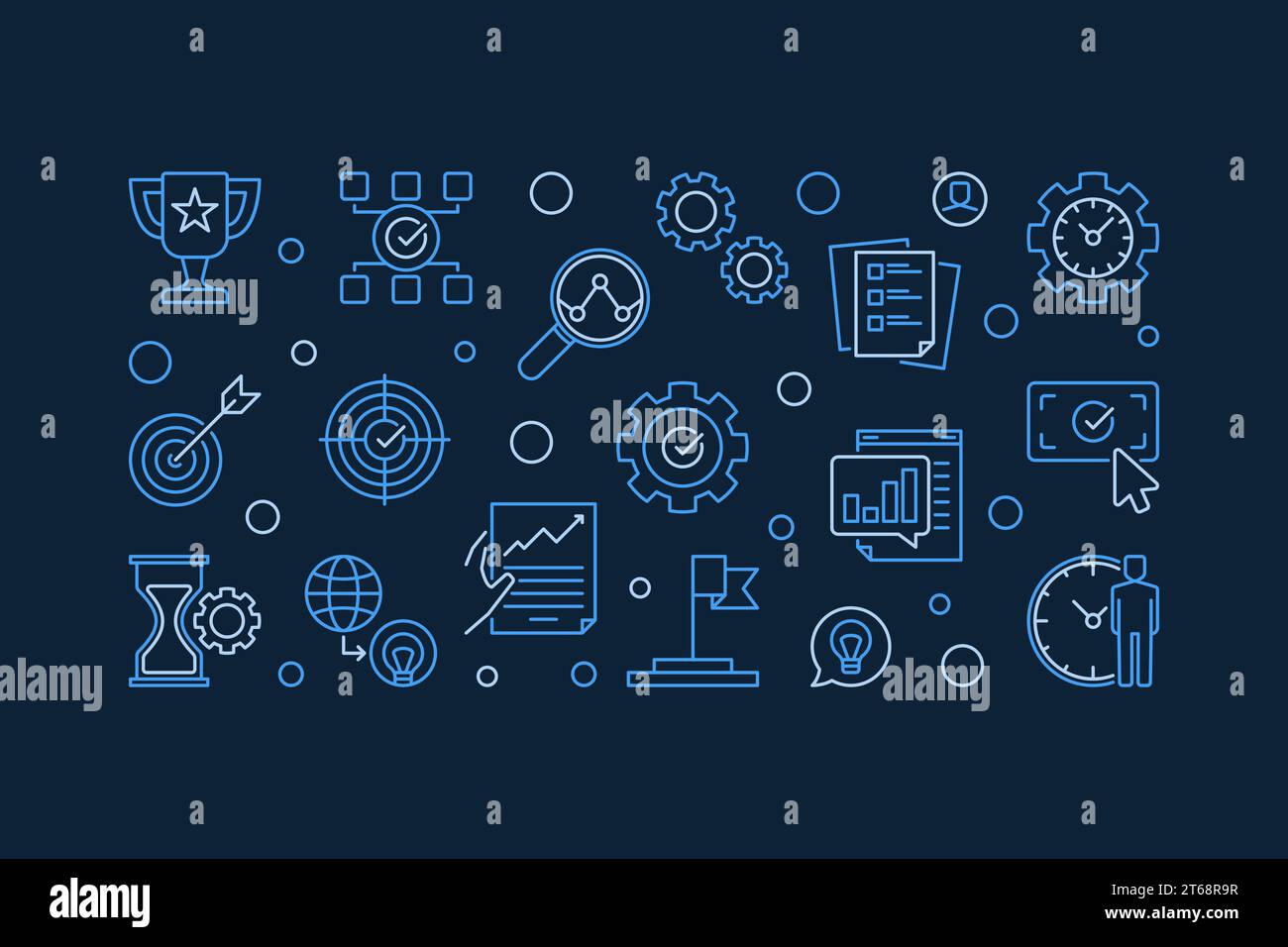 Business goals vector outline modern horizontal illustration on dark ...