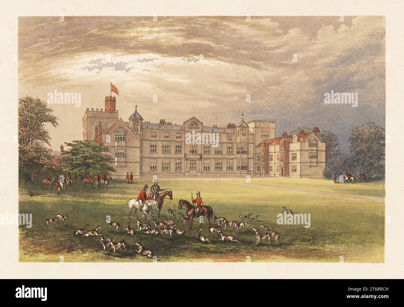 Fox hunt at Burton Constable Hall, Yorkshire, England. Built in the