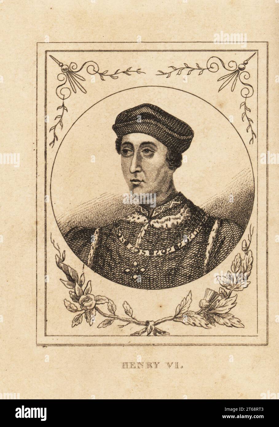 Portrait of King Henry VI of England, 1421-1471. Copperplate engraving from M. A. Jones History of England from Julius Caesar to George IV, G. Virtue, 26 Ivy Lane, London, 1836. Stock Photo