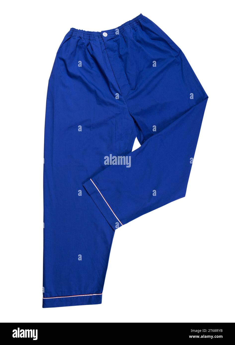 Blue pants on a white background, sleep pants close up. Sleep pants
