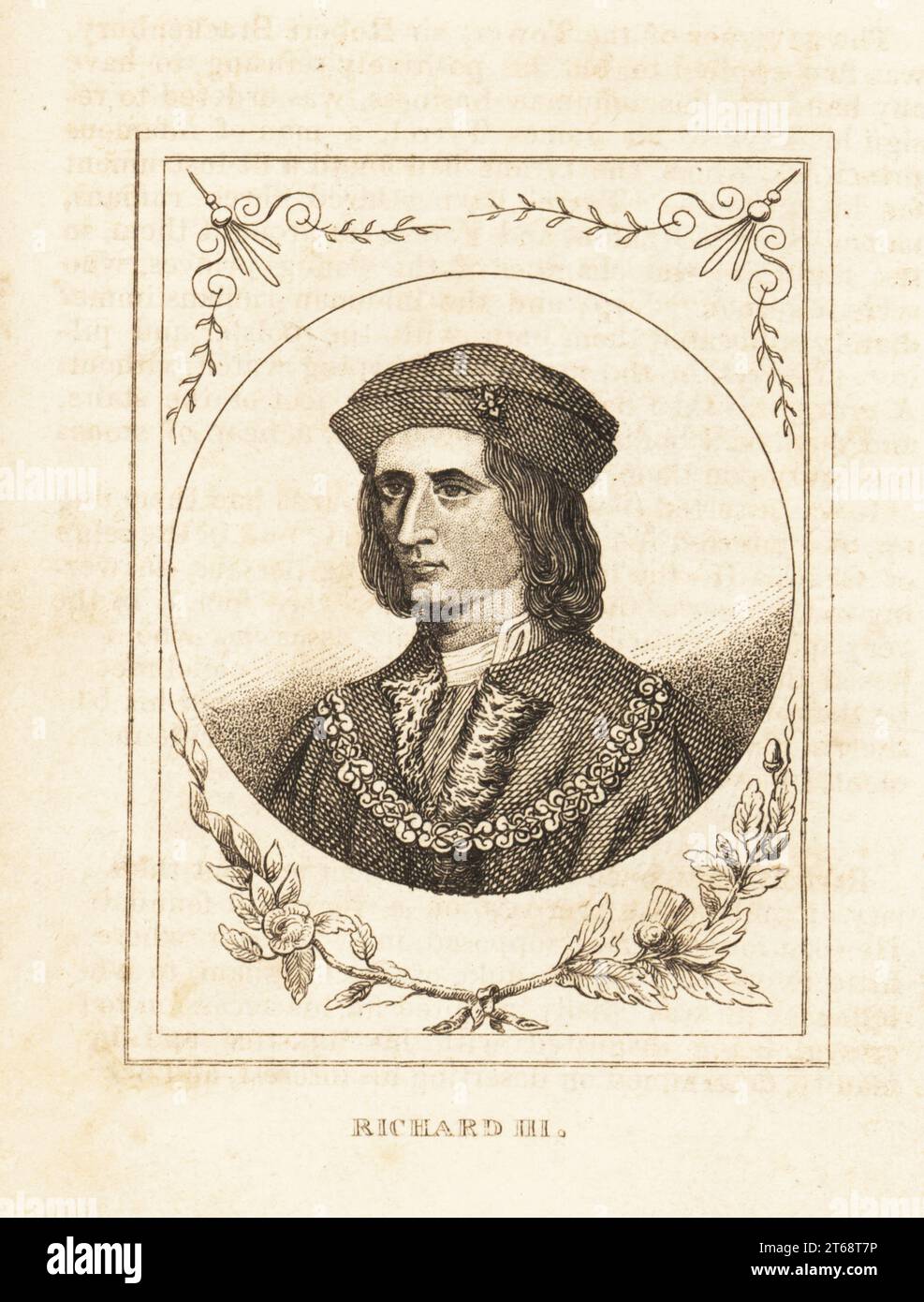 Portrait of King Richard III of England, 1452-1485 Copperplate engraving from M. A. Jones History of England from Julius Caesar to George IV, G. Virtue, 26 Ivy Lane, London, 1836. Stock Photo