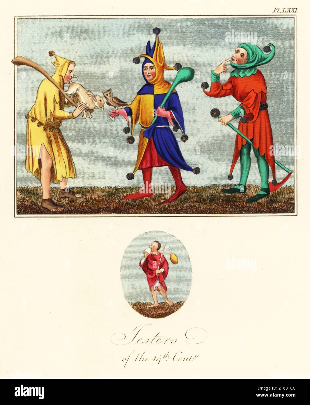 Jesters of the 14th century. Fool in yellow tunic blowing a dog like ...