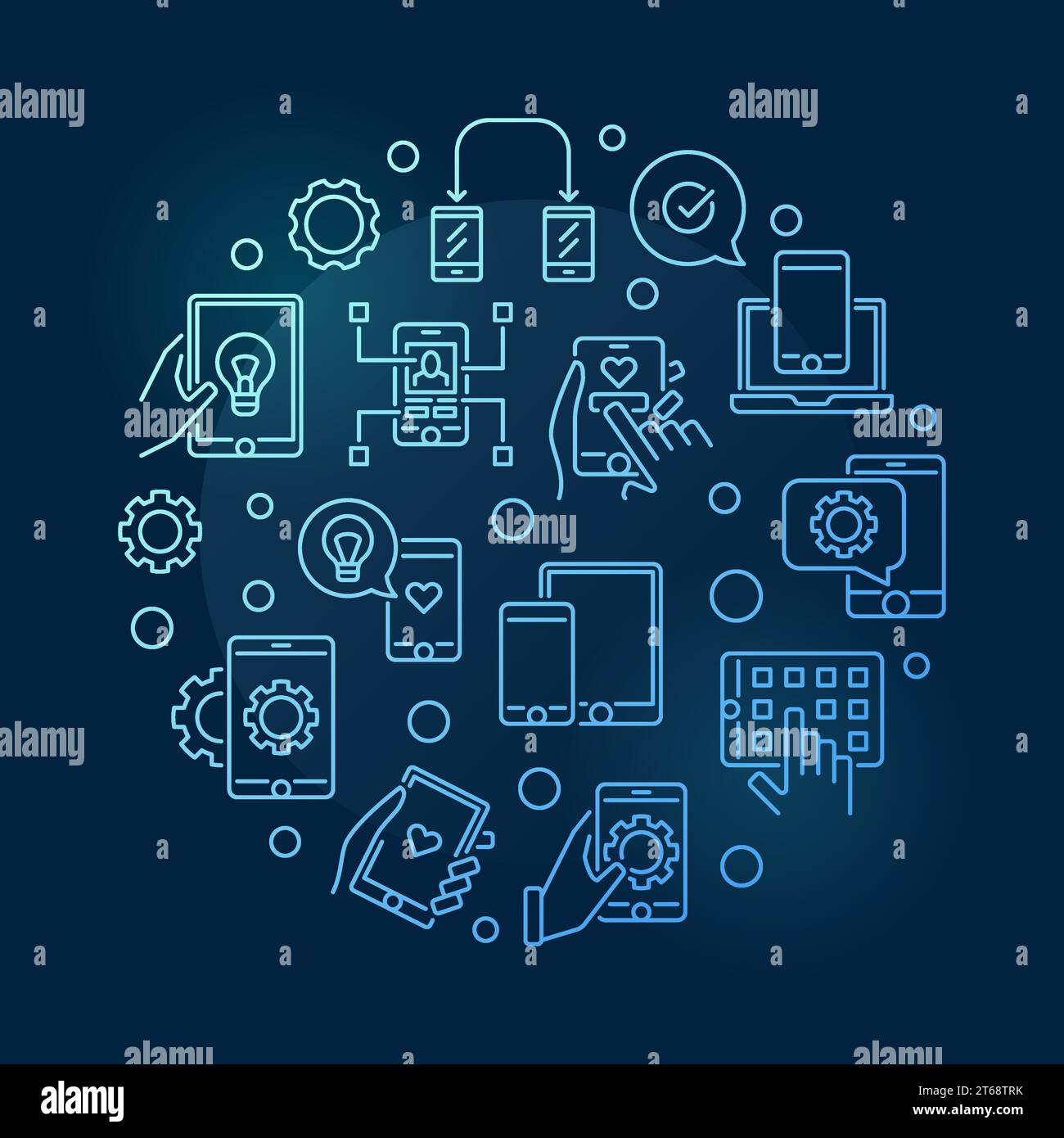 Apps and Mobile App Development vector round blue outline illustration ...
