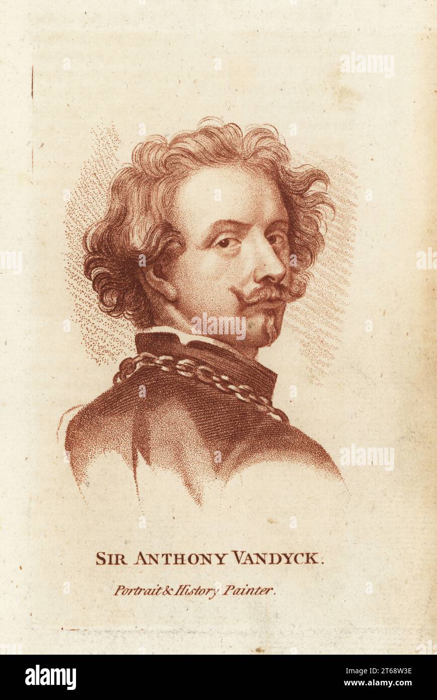Sir Anthony van Dyck, Flemish portrait and history painter, 1599-1641. Copperplate stipple engraving from Francis Fitzgeralds The Artists Repository and Drawing Magazine, Charles Taylor, London, 1785. Stock Photo