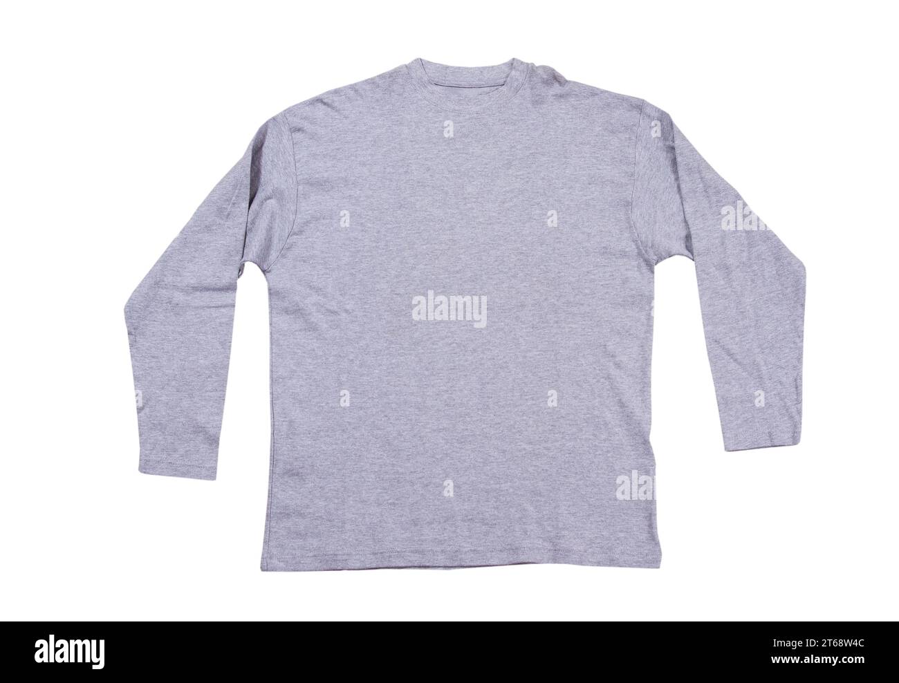 Gray pullover isolated on white background. Gray sweatshirt mock up empty copy space. Stock Photo