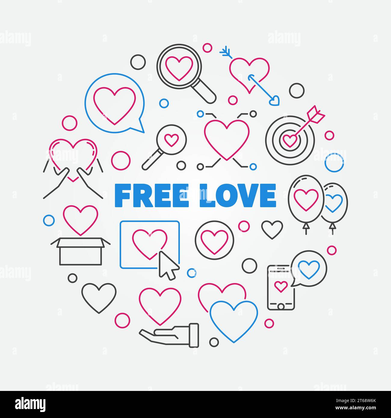 Free Love vector round concept illustration in thin line style Stock ...