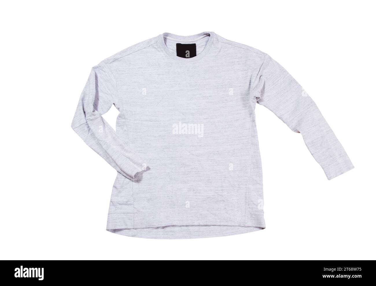 Gray pullover isolated on white background. Gray sweatshirt mock up empty copy space. Stock Photo