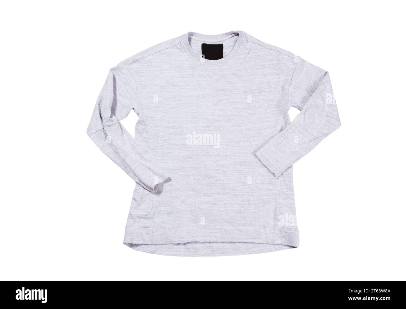 Gray pullover isolated on white background. Gray sweatshirt mock up empty copy space. Stock Photo
