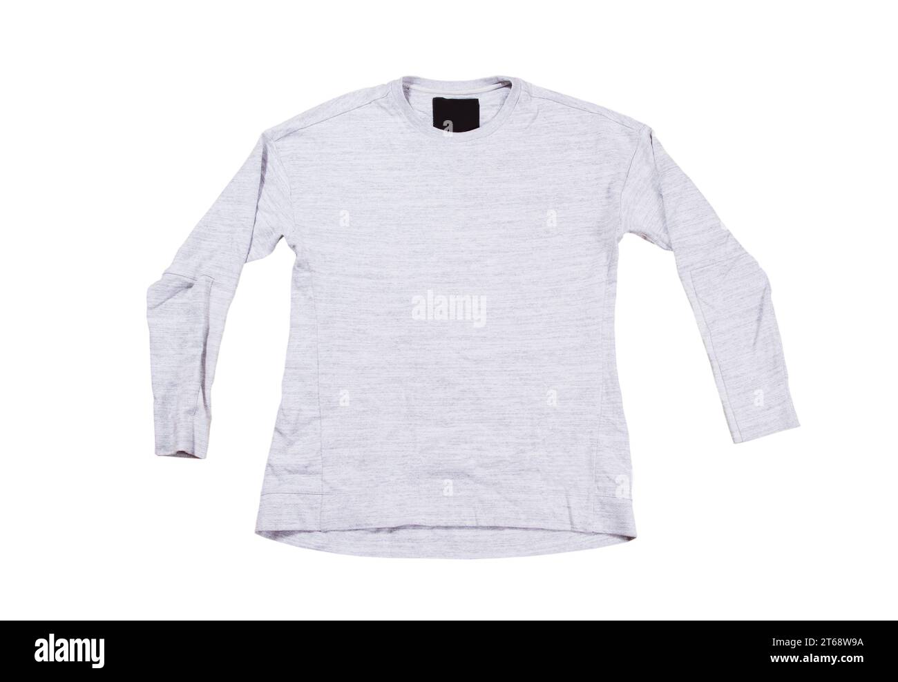 Gray pullover isolated on white background. Gray sweatshirt mock up empty copy space. Stock Photo