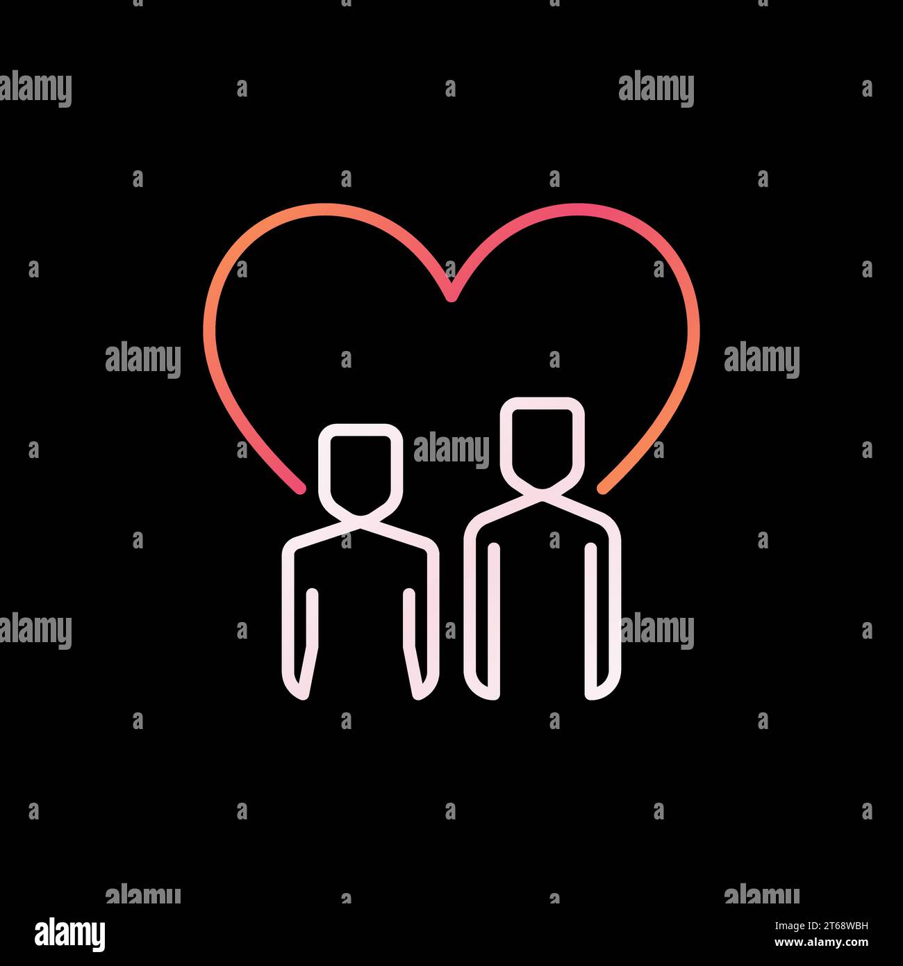 Boy and Girl with Heart vector colored outline icon. Family and Love ...
