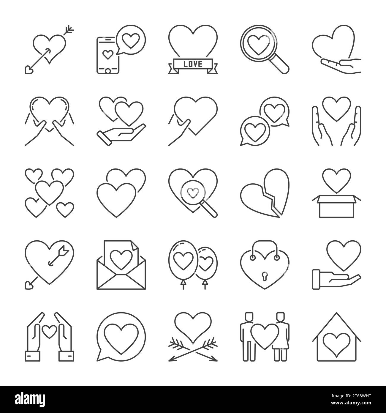 Set of Love concept icons or symbols in thin line style on dark ...