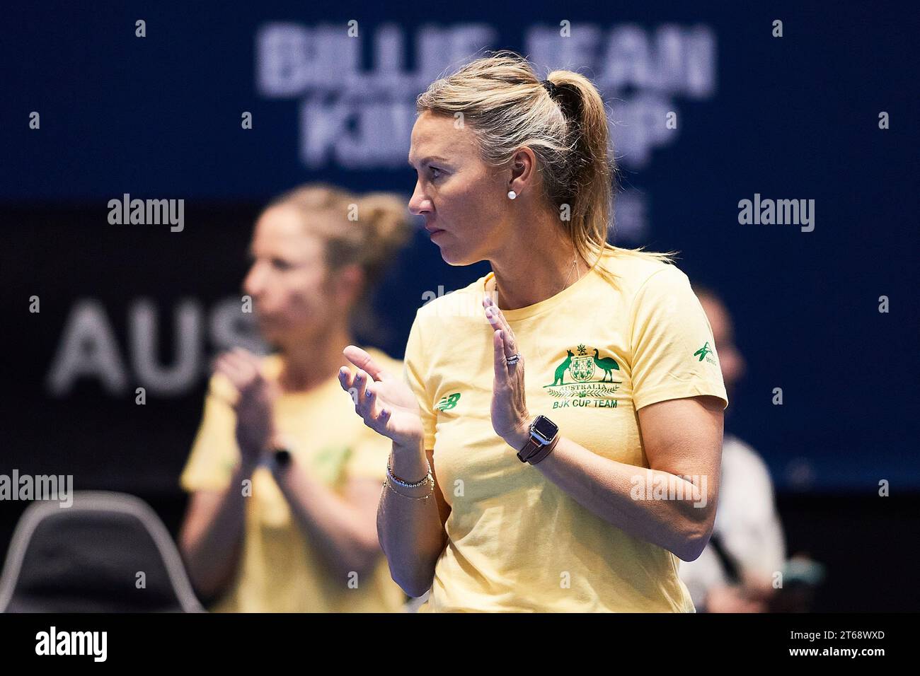 Sevilla, Spain, 9th November 2023. Alicia Molik captain of Kazakhstan during the match again Storm Hunter of Australia of the Billie Jean King Cup Finals in Sevilla. Credit: Omar Arnau Stock Photo