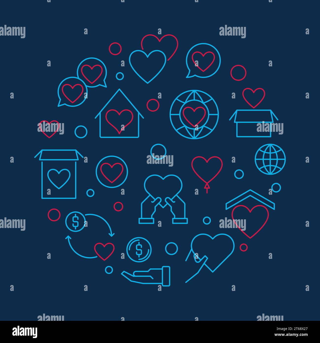 Charitable trust circular vector concept illustration in thin line ...