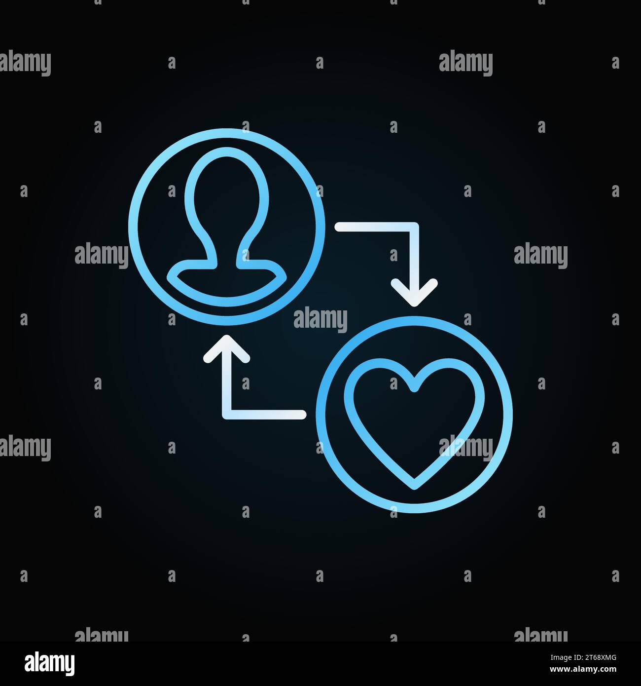 Human face with heart vector donation creative line icon on dark background Stock Vector