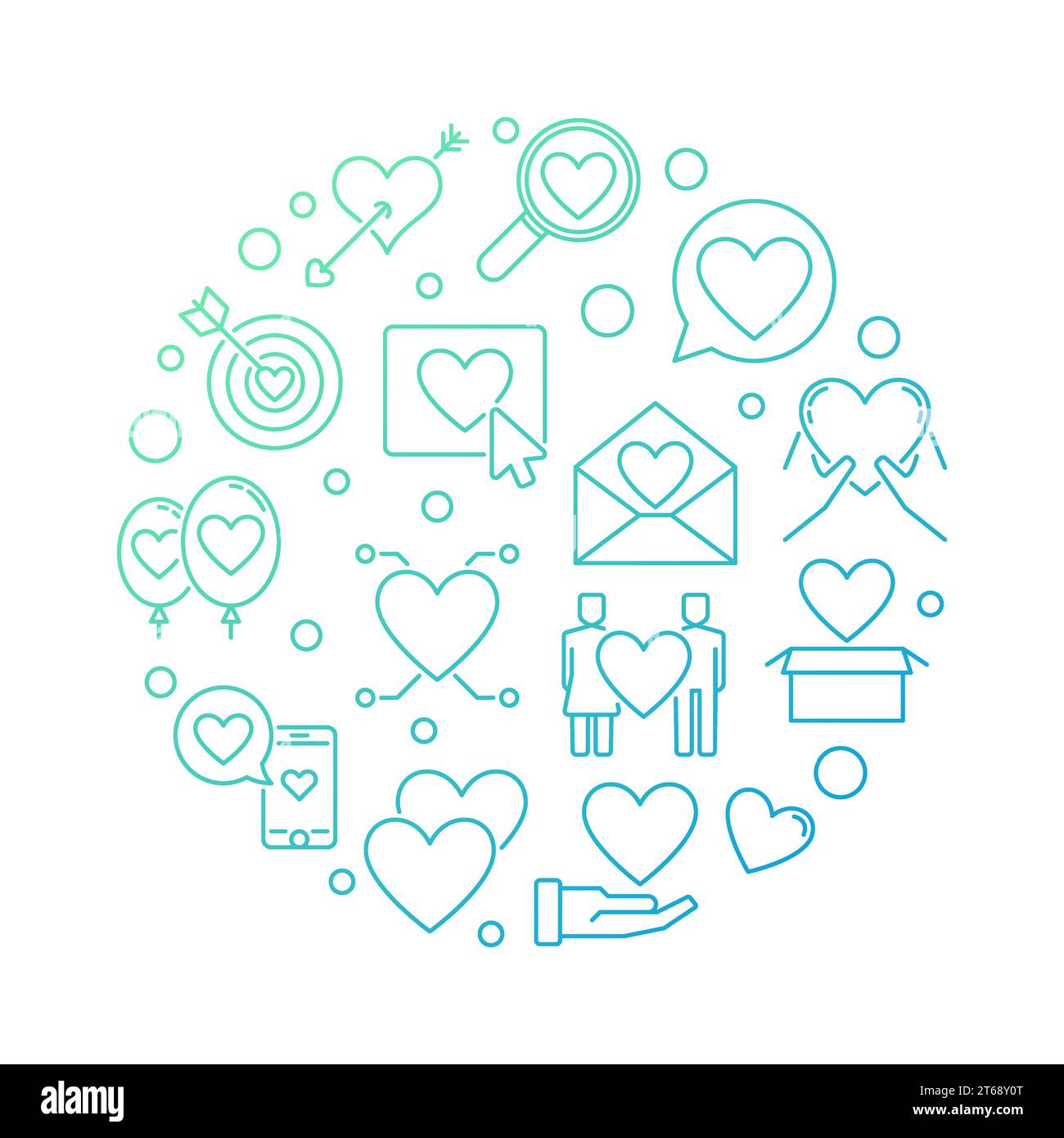 Love Addiction vector round colored illustration in thin line style ...