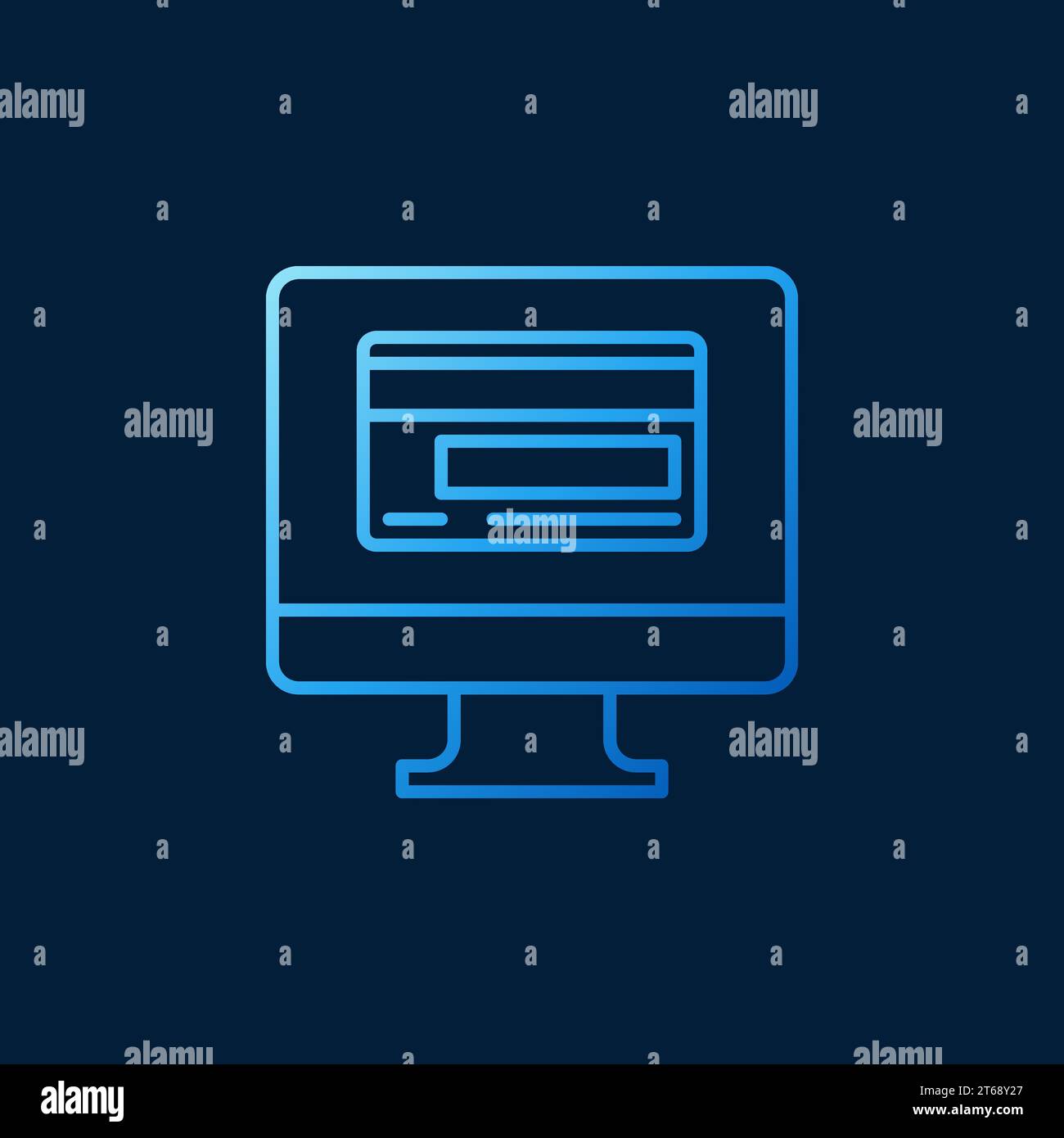 Computer with Card vector linear colorful icon. Credit card online ...