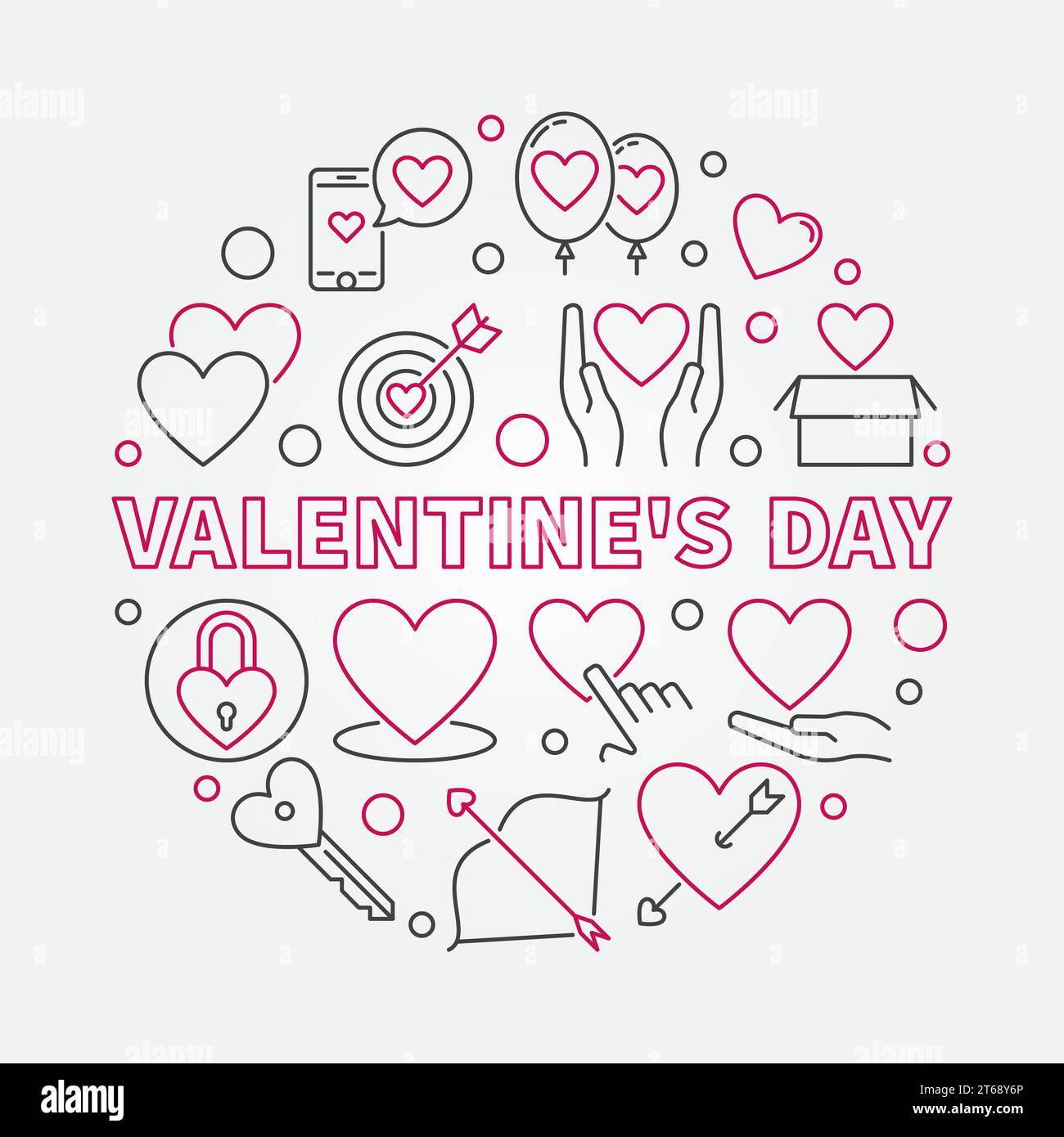Valentines Day vector round modern concept illustration in thin line ...