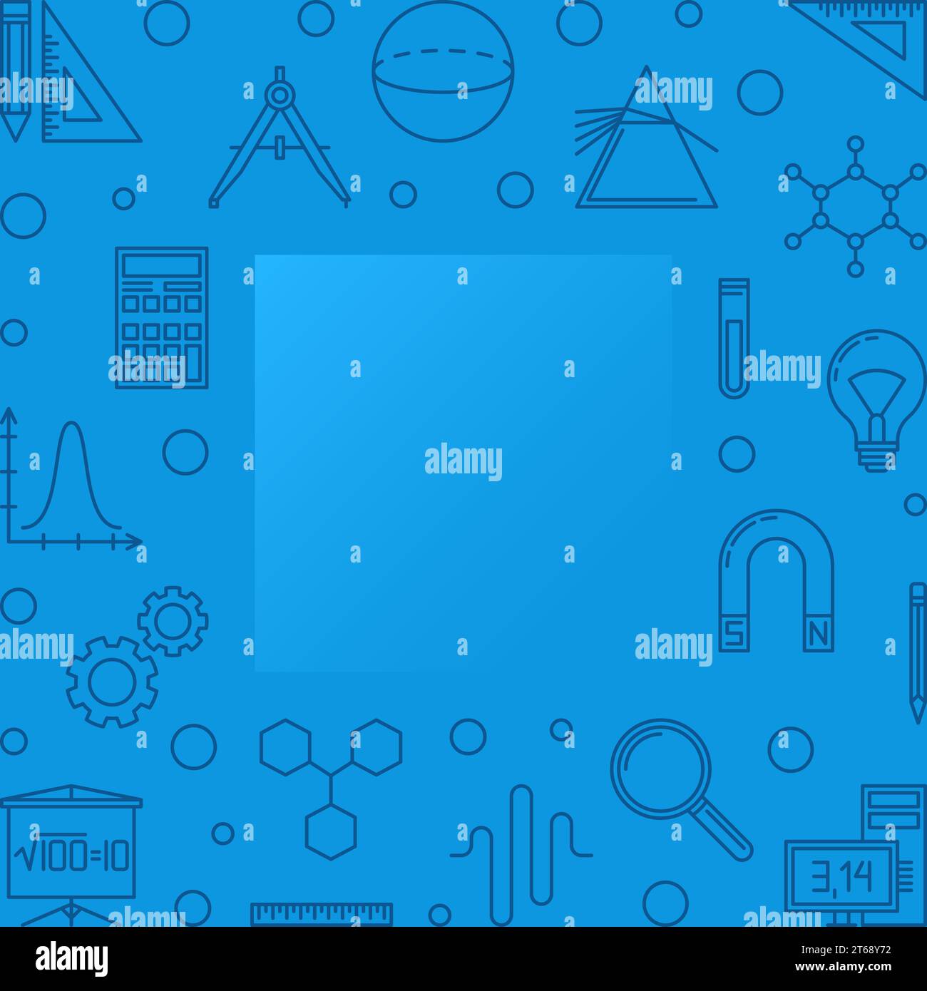 STEM learning blue square frame. Vector concept illustration or background in thin line style Stock Vector