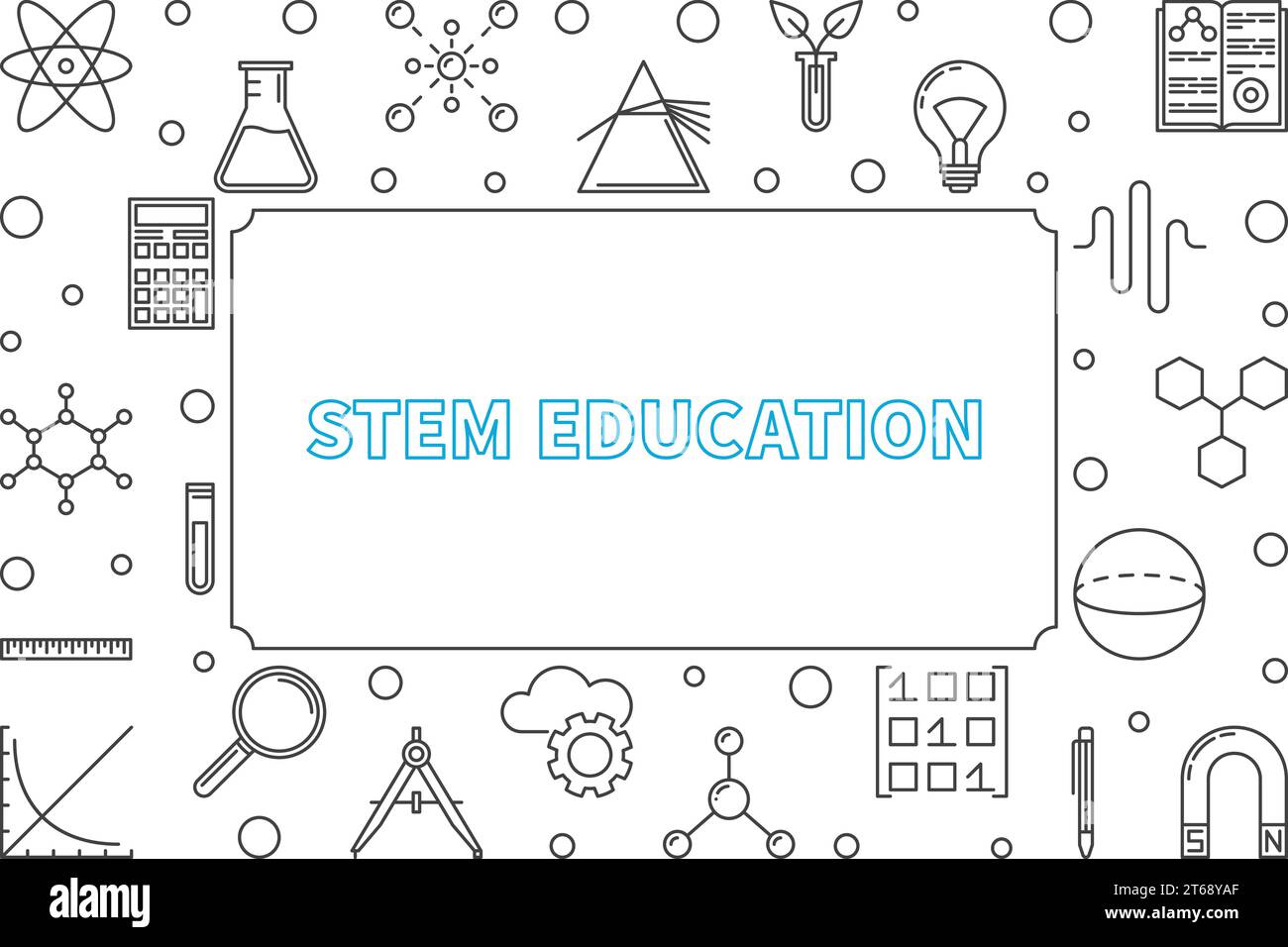 STEM education horizontal frame with place for your text. Vector Science, Technology, Engineering and Math outline illustration Stock Vector