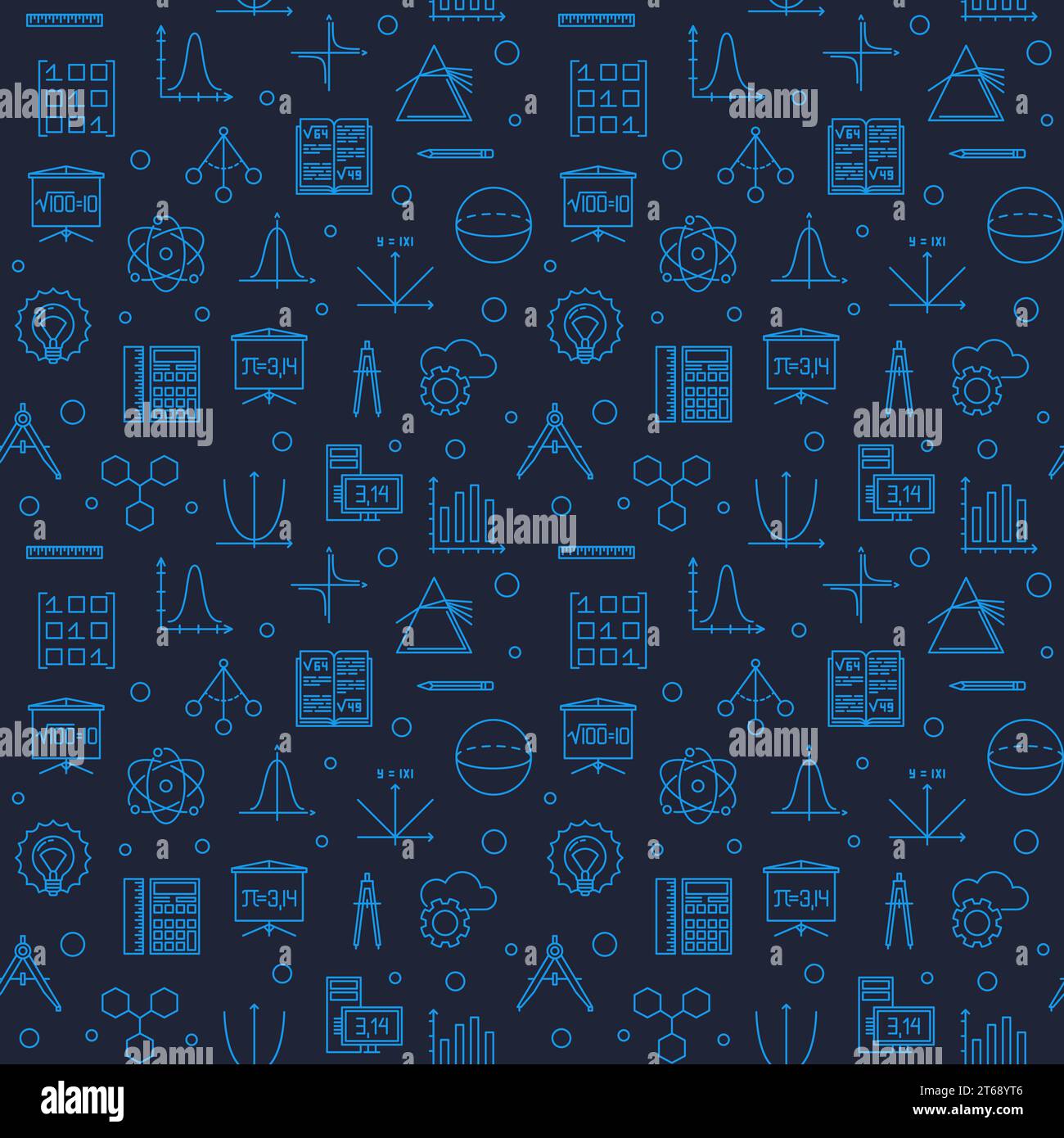 STEM Science vector dark blue seamless pattern in thin line style Stock Vector