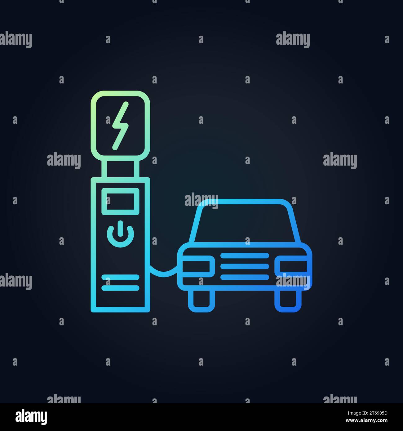 Electric recharging point with car vector outline colored icon on dark background Stock Vector