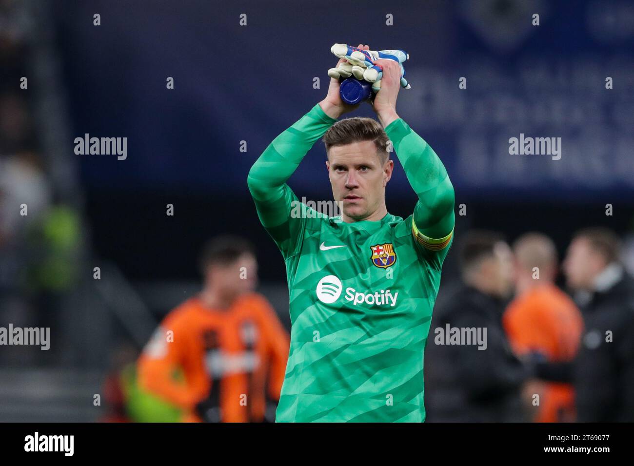 Hamburg, Germany. 07th Nov, 2023. Marc -Andre ter Stegen of FC Barcelona seen in action during UEFA Champions League 2023/2024 football match between FC Shakhtar Donetsk and FC Barcelona at Volksparkstadion (Hamburg). Final score; FC Shakhtar 1:0 FC Barcelona. Credit: SOPA Images Limited/Alamy Live News Stock Photo