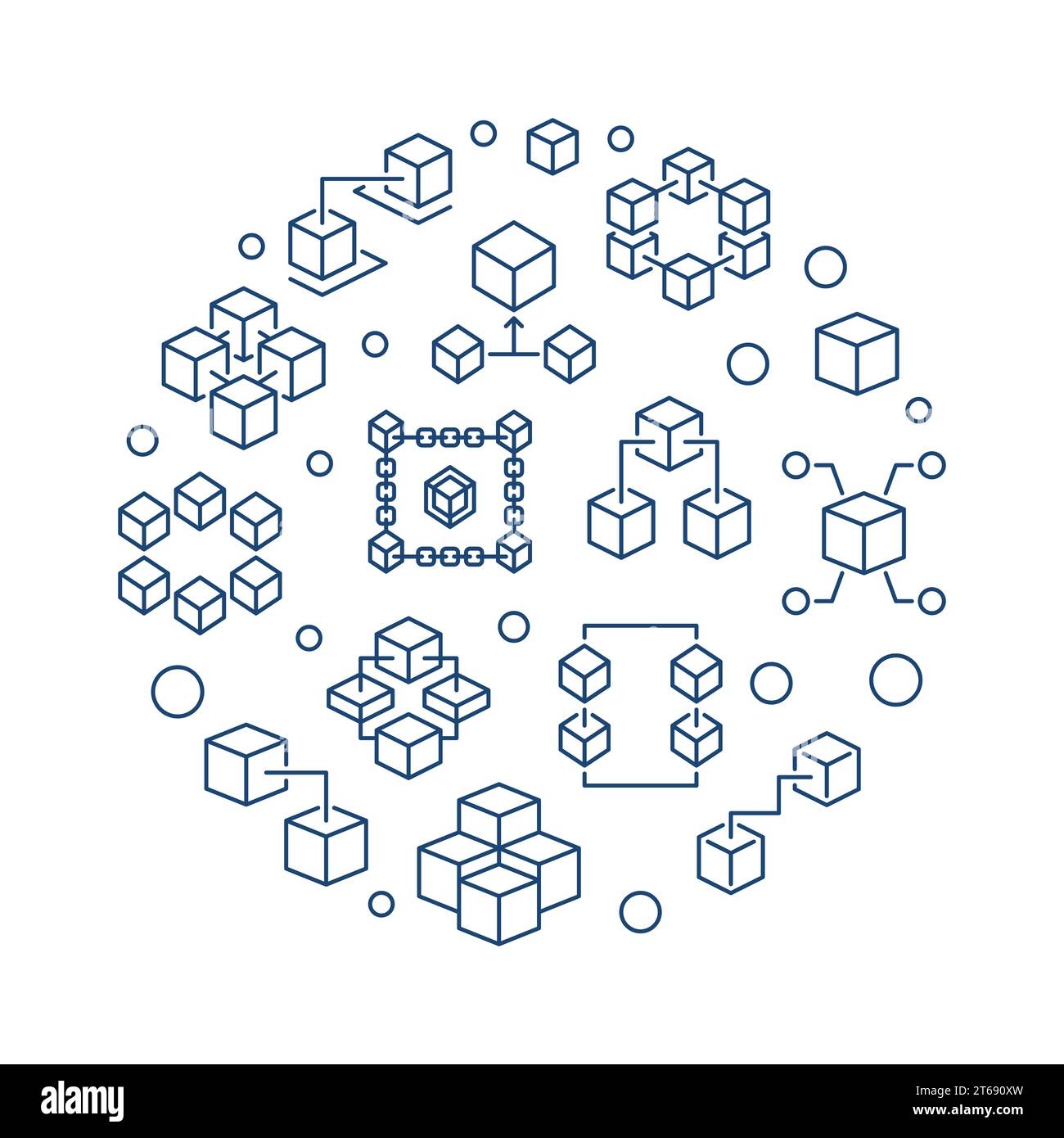 Blockchain circular vector illustration in thin line style on white background Stock Vector
