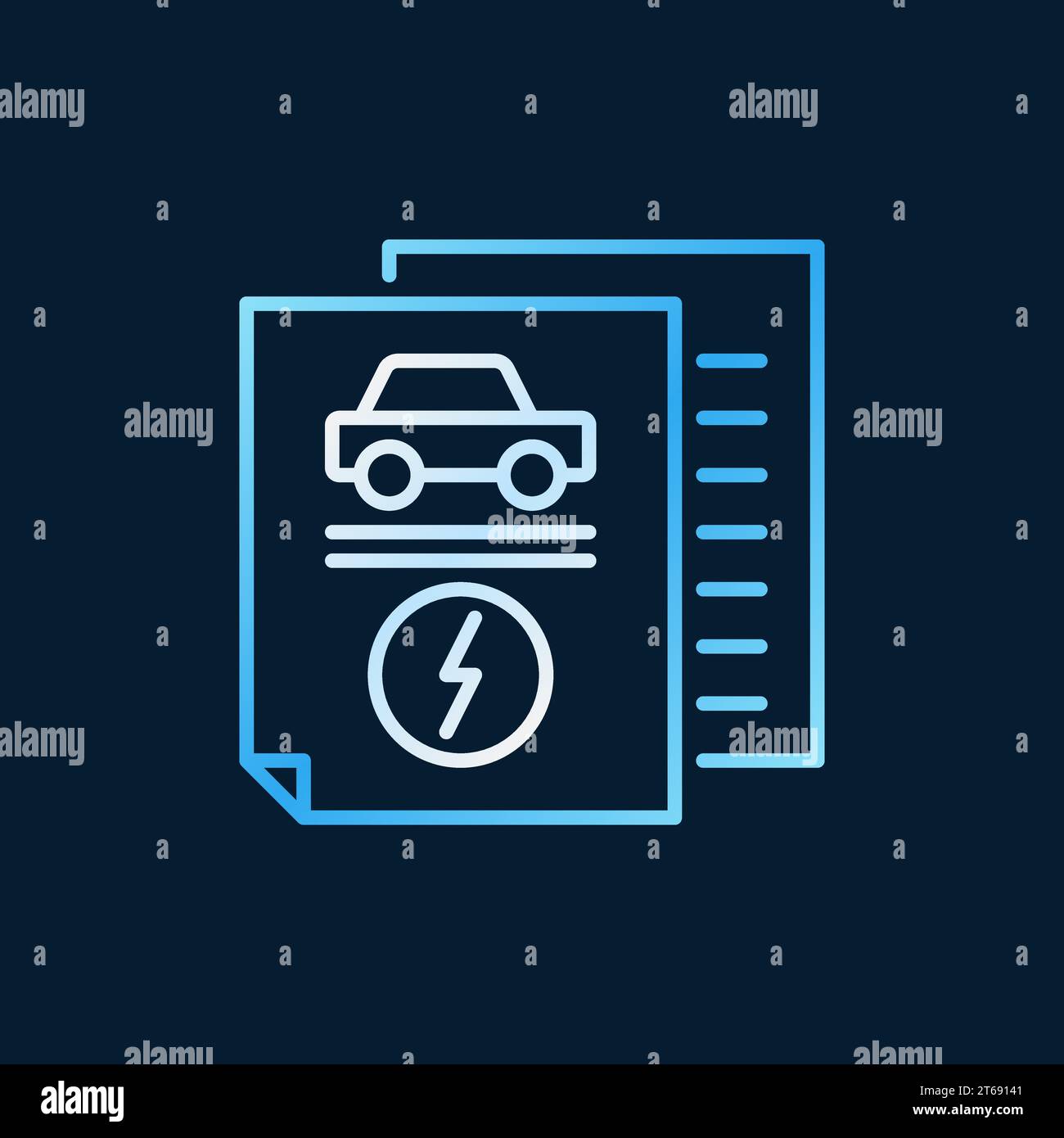 Electric car documents vector creative outline icon or symbol on dark background Stock Vector