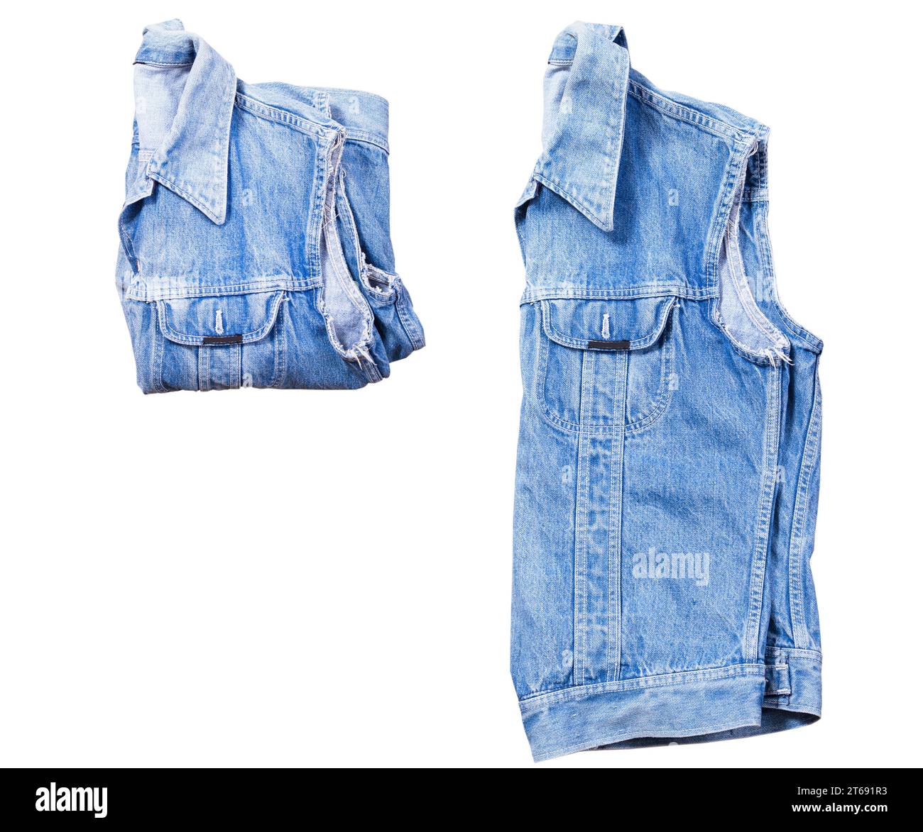 Denim vest set, set of denim vest, jeans vest front back view. Folded