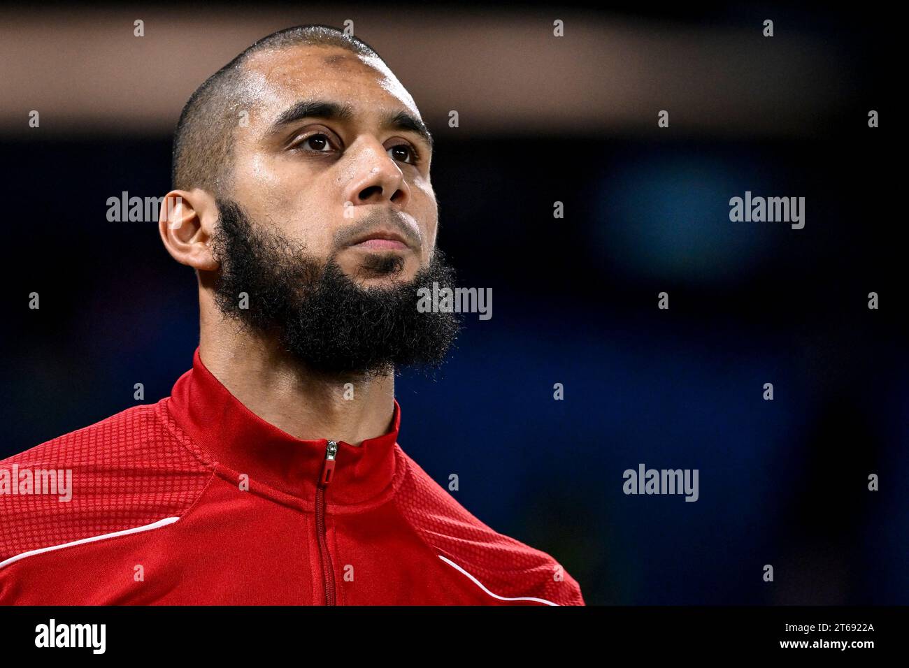 Aissa Laidouni of FC Union Berlin warms up during the Champions League Group C football match between SSC Napoli and FC Union Berlin at Diego Armando Maradona stadium in Naples (Italy), November 8th, 2023. Stock Photo