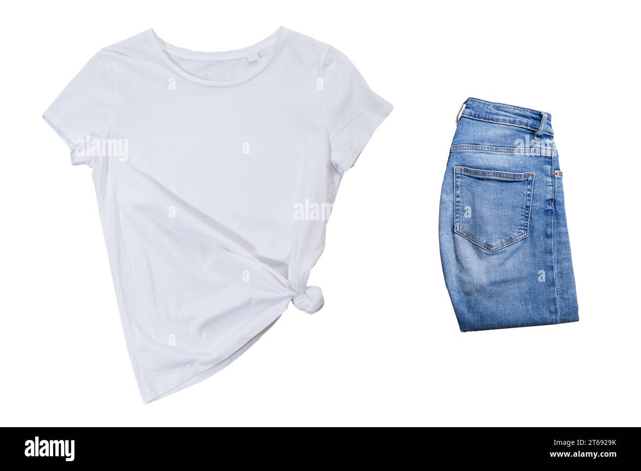 BLUE DENIM SCRAP LOOSE TEE IN WHITE