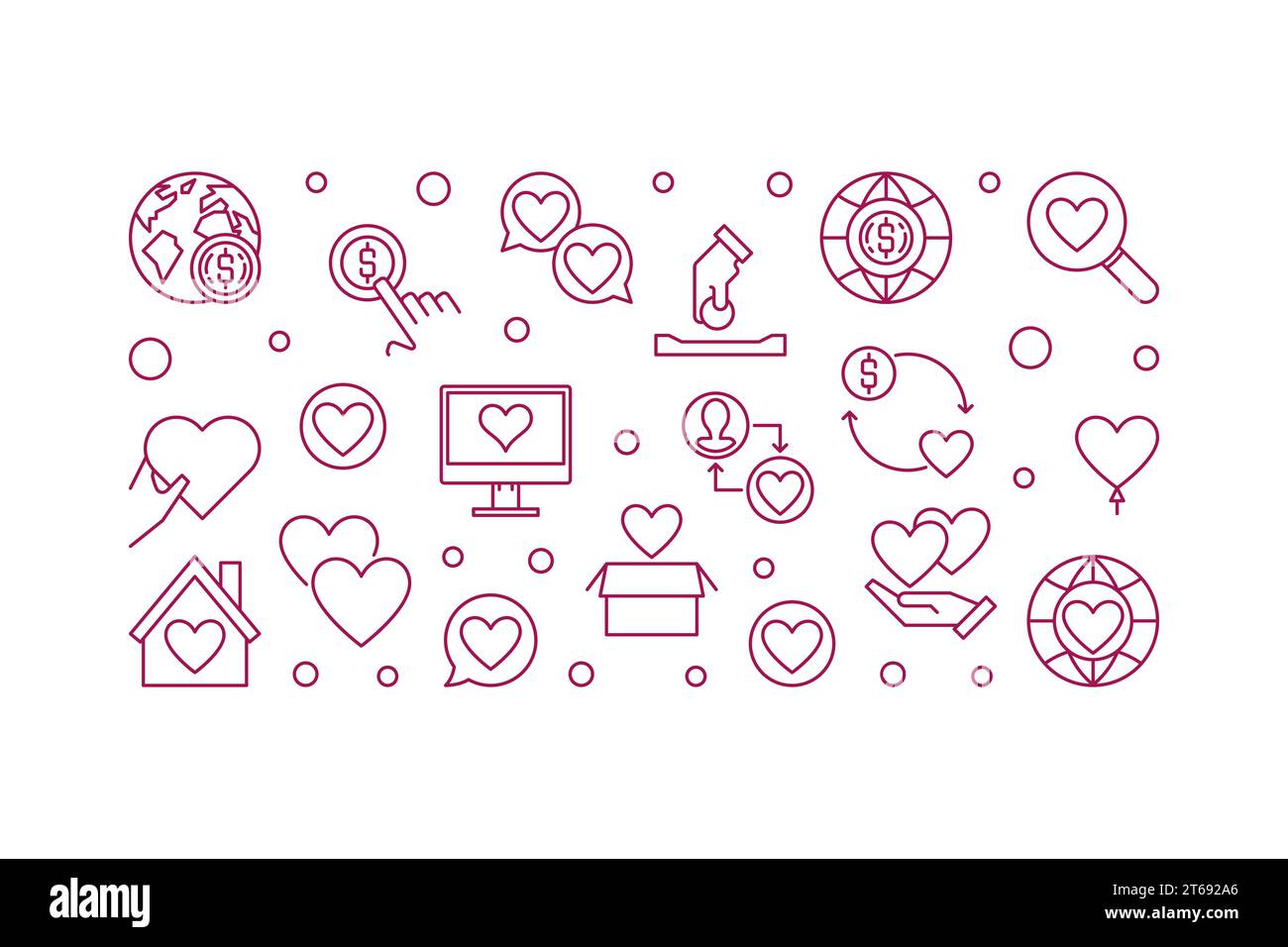 Charity outline banner. Vector philanthropy concept thin line ...