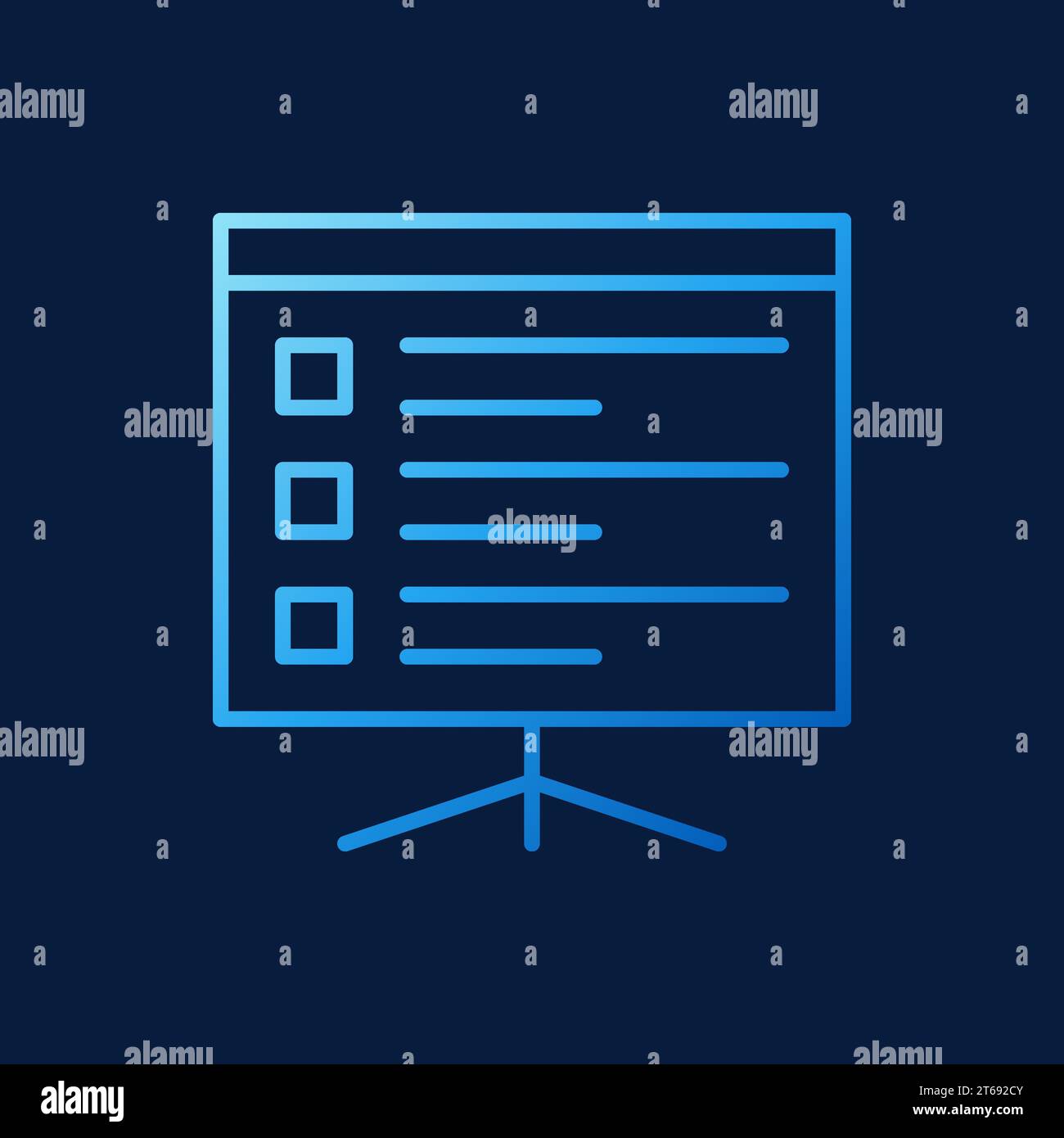 Screen for presentations or Projector Screen vector blue line icon or sign on dark background Stock Vector