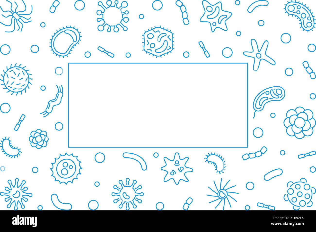 Bacteriology blue horizontal frame with empty space for text - vector concept illustration Stock Vector