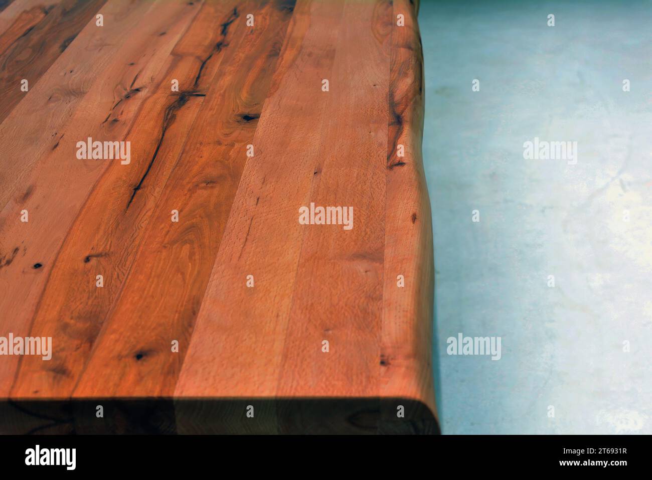 Wooden dinner table surface. Natural wood furniture close view ...