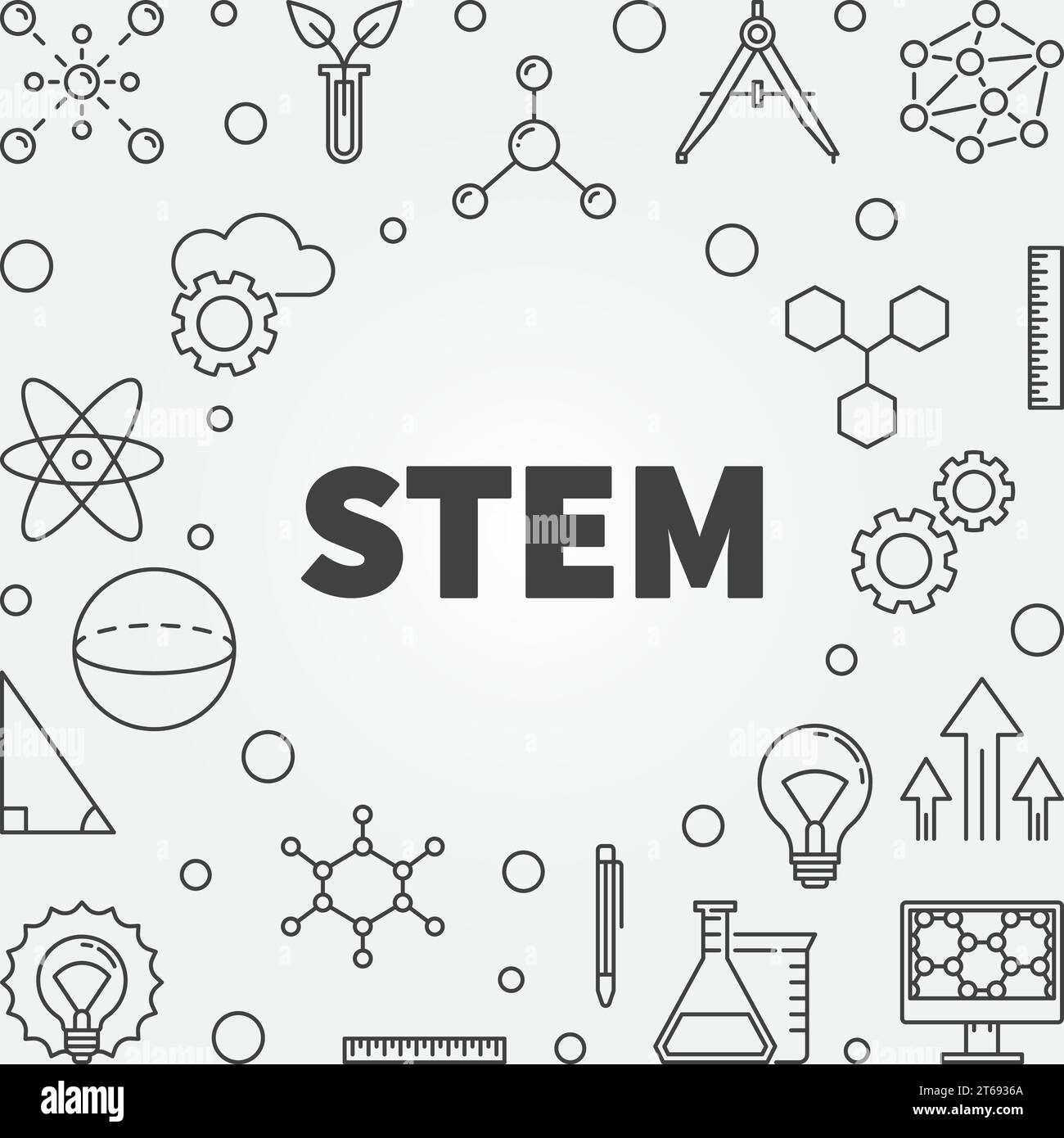 Science, technology, engineering and math frame or banner. Vector STEM concept outline illustration or background Stock Vector