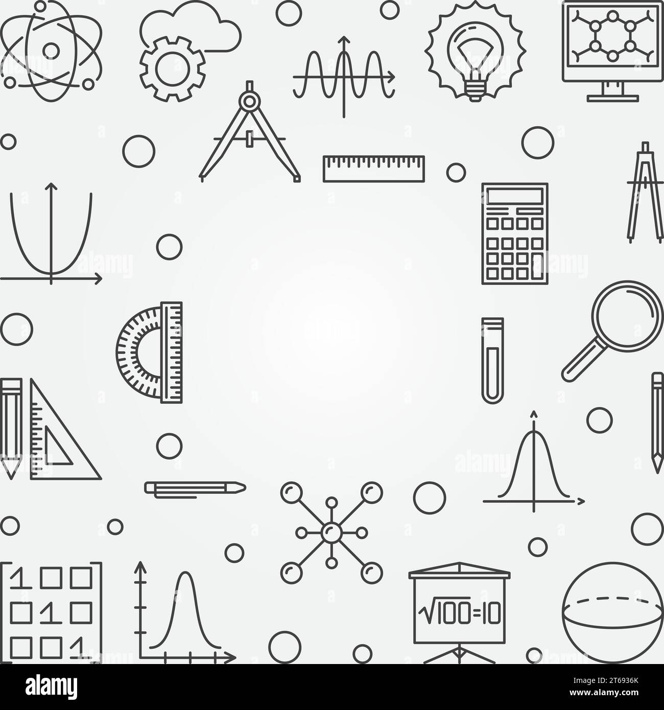 STEM square frame. Vector education concept illustration or background in thin line style Stock Vector