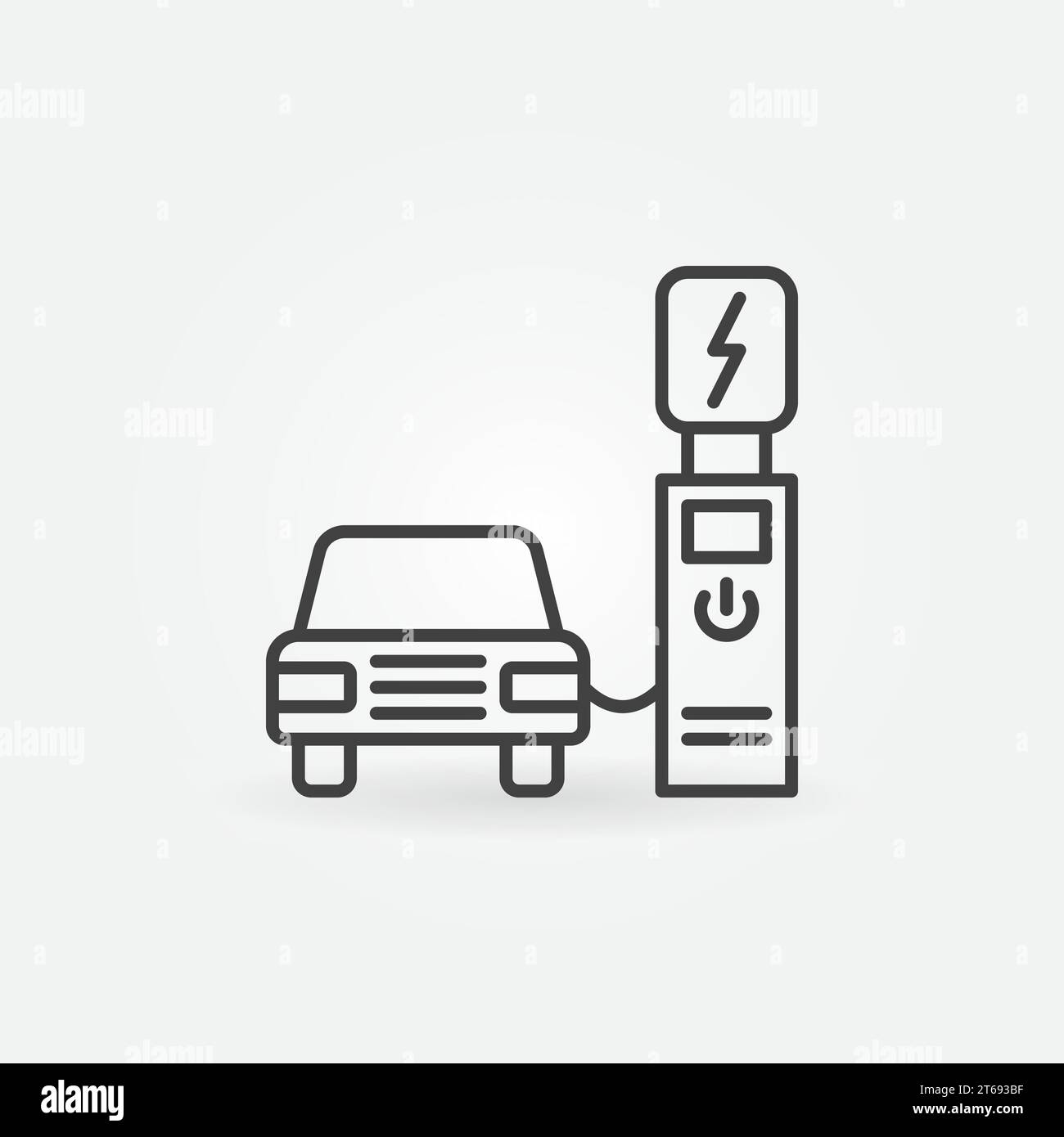 Electric recharging point with car vector outline concept icon Stock Vector