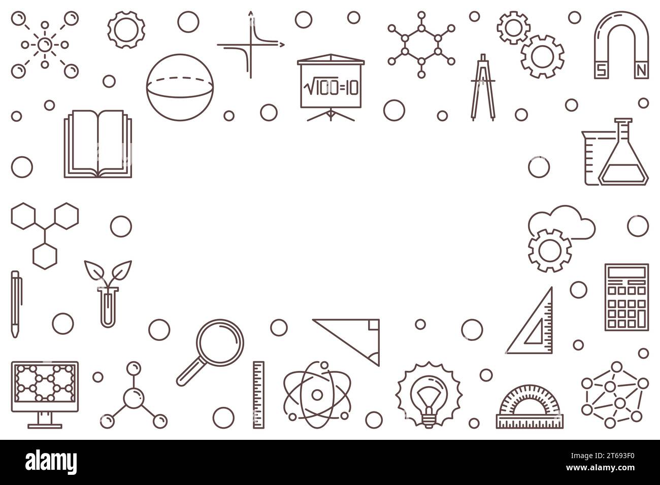 STEM vector horizontal frame with place for your text. Science, technology, engineering and math vector concept outline illustration Stock Vector
