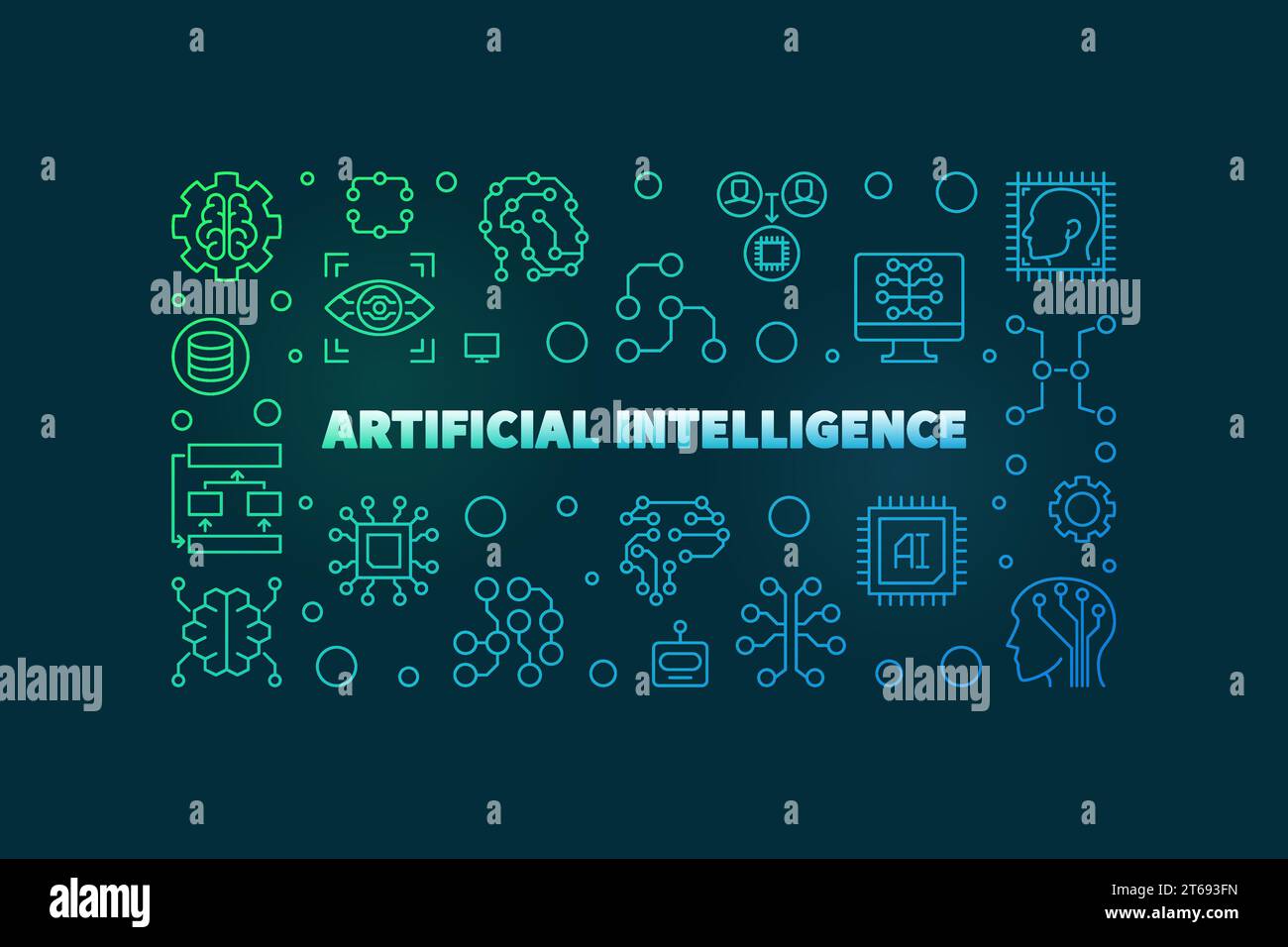 Artificial Intelligence concept vector outline colorful horizontal ...