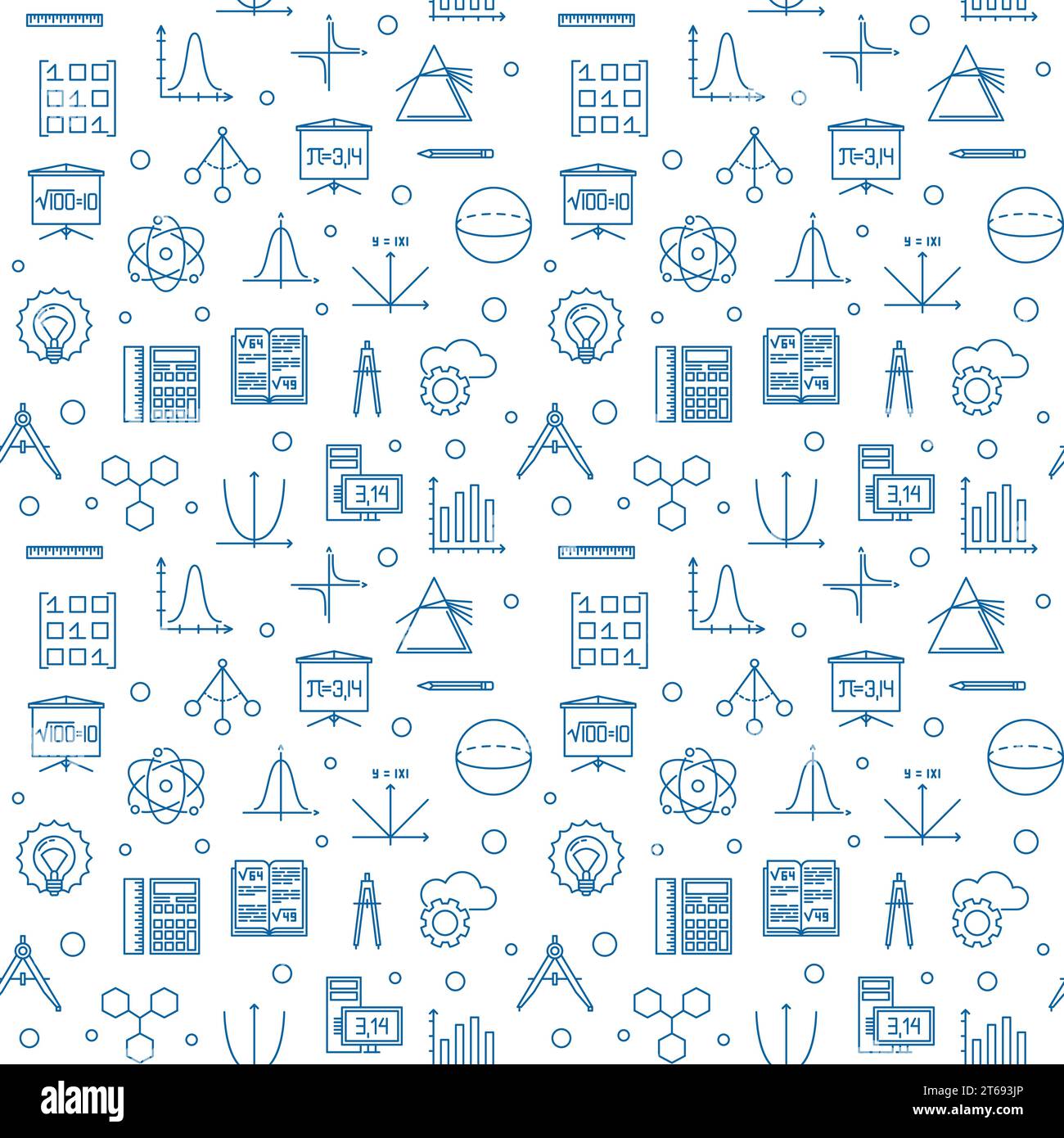 Science, technology, engineering and math vector seamless pattern made with STEM blue linear icons on white background Stock Vector