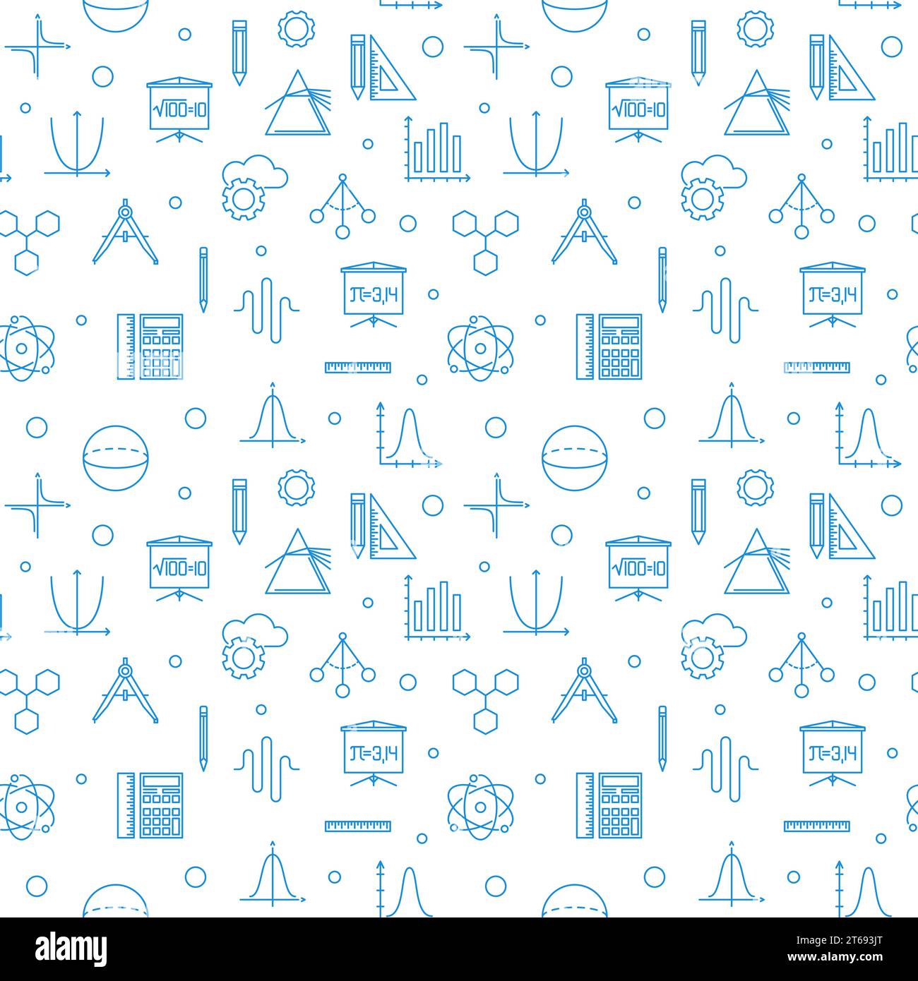 Science technology engineering math vector seamless pattern made with STEM blue linear icons Stock Vector