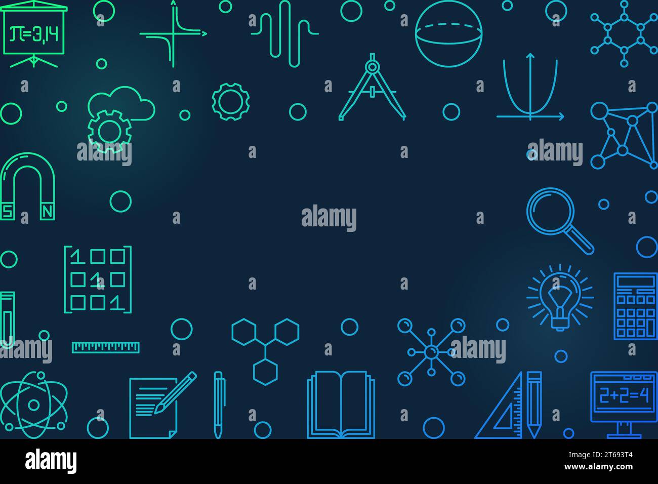 Science, technology, engineering and math blue horizontal frame. Vector ...
