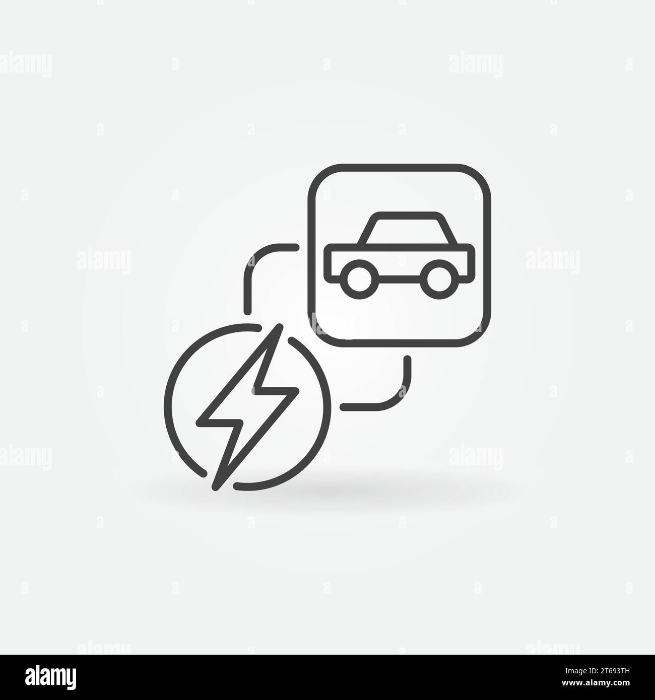 Vector electric car and lightning concept icon or symbol in thin line ...